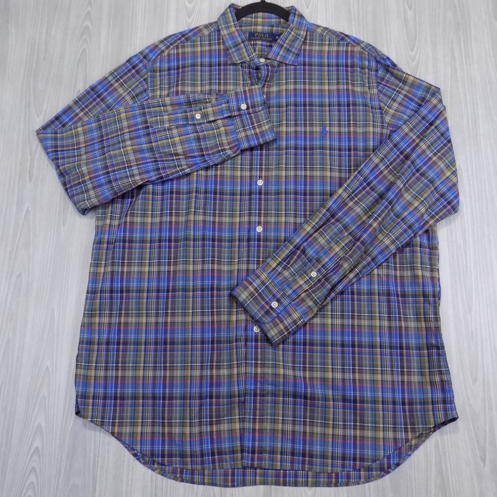 Polo Ralph Lauren Plaid Shirt Mens XL Blue Multi Button-Down Long Sleeve EUC - Picture 2 of 9